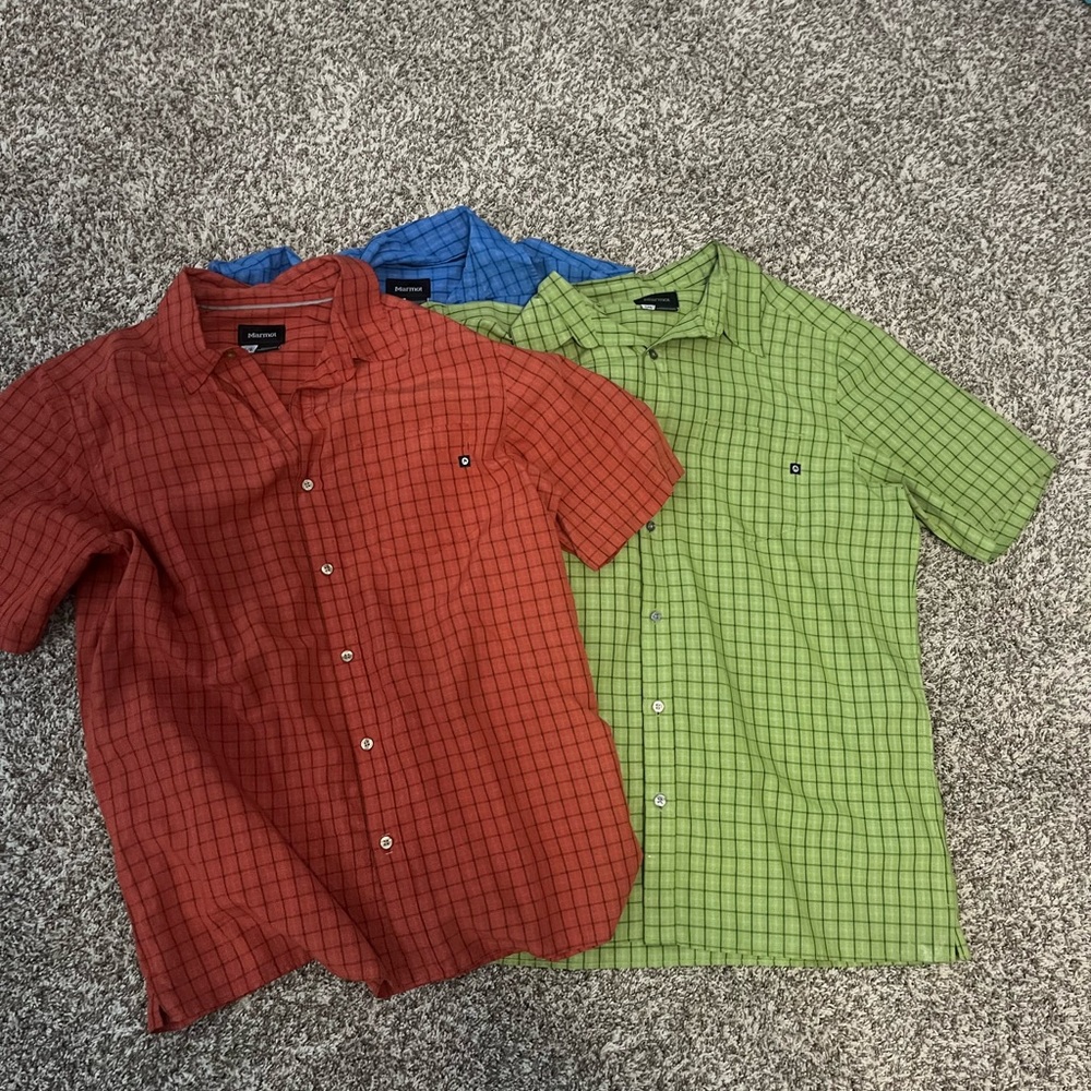 Men's Checkered Short Sleeve Shirt Set - Red, Green, Blue x3
